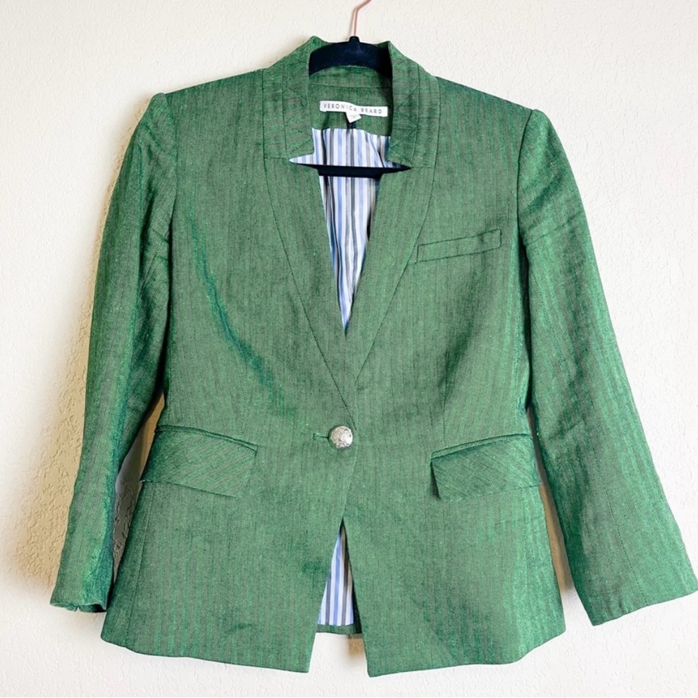 Veronica Beard Farley Dickey Herringbone Blazer Jacket Green Size 0